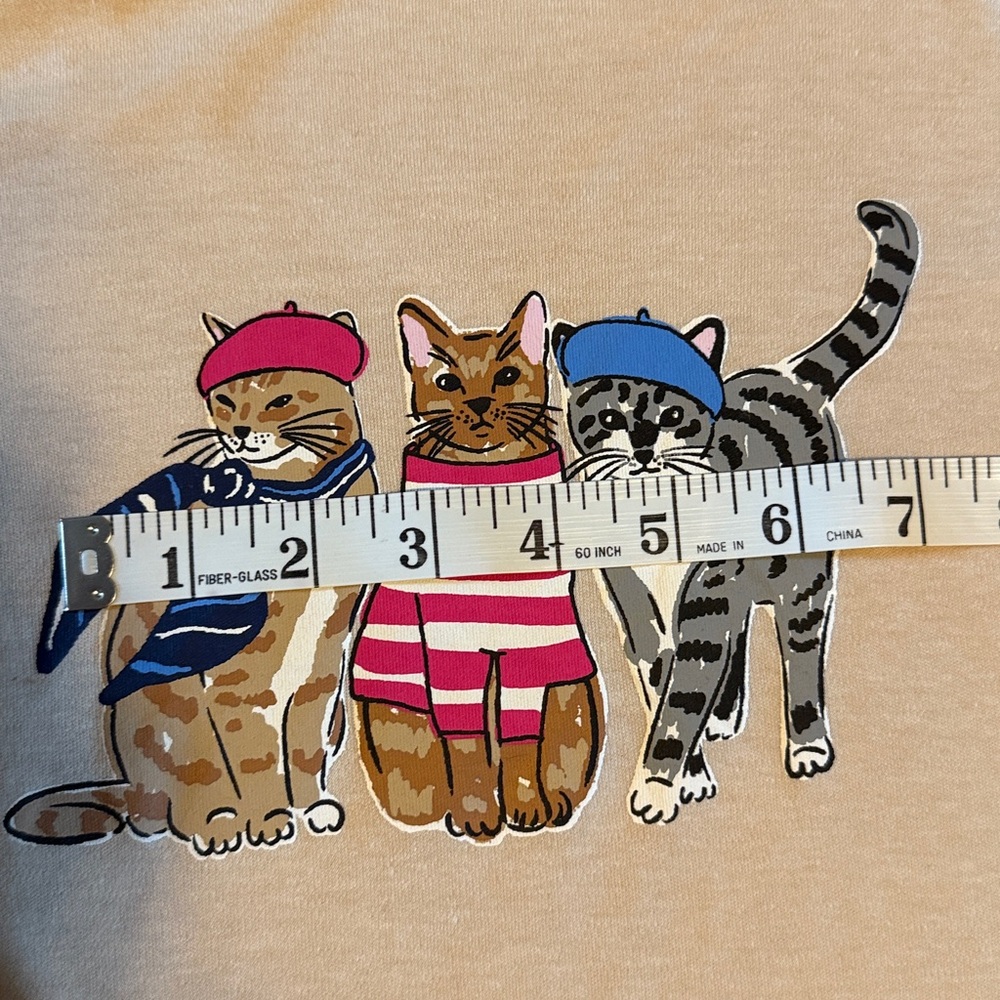 Kim Rogers Perfectly Soft size L 3/4 Sleeve Cat Graphic Top NWOT Beige crew-neck - Picture 13 of 16